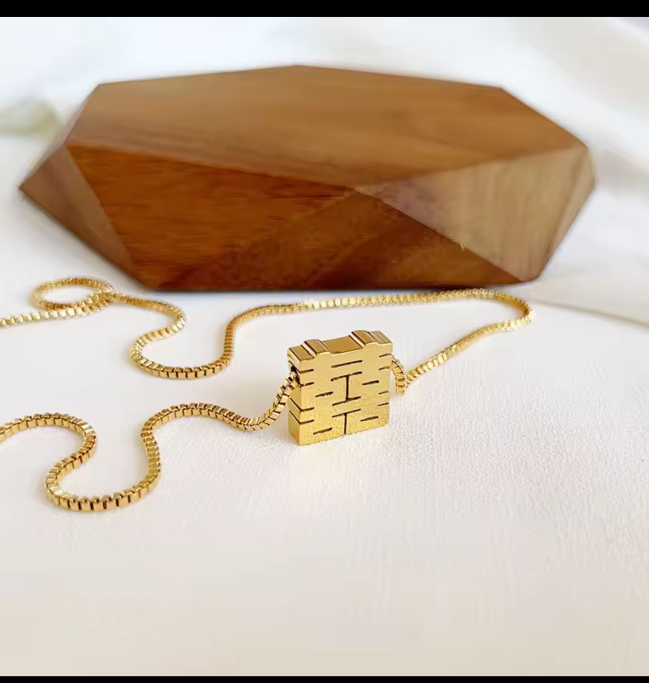 Elegant Gold-Plated Chinese Blessing Pendant Necklace