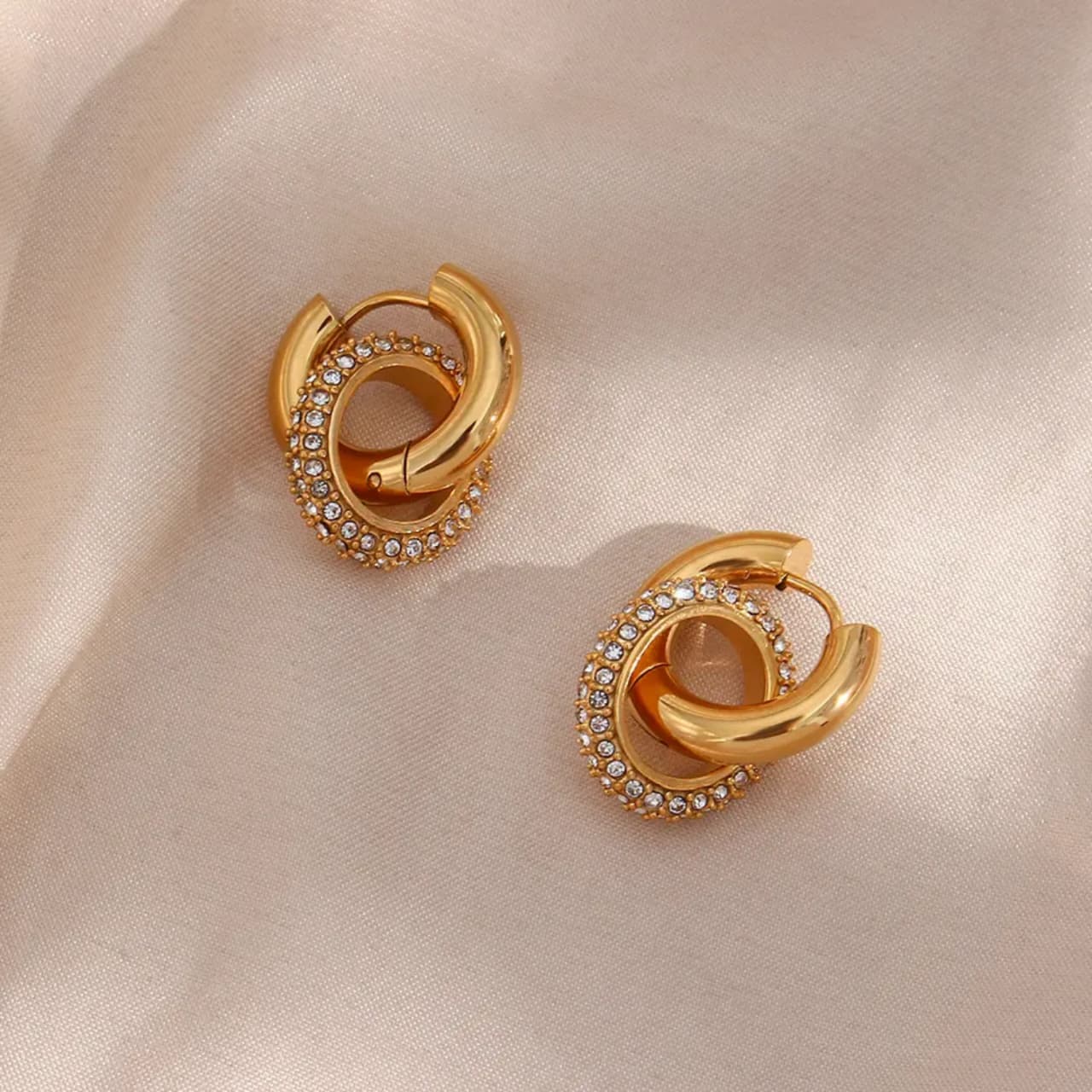 Radiant Gold-Plated Crystal Twist Hoop Earrings