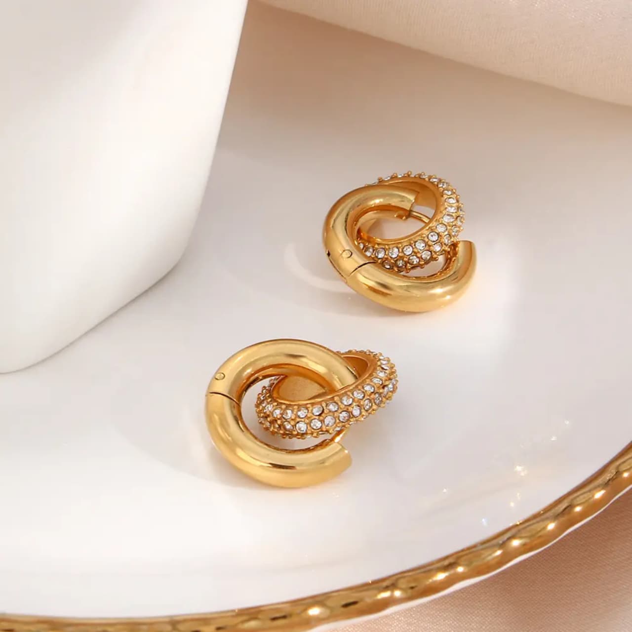 Radiant Gold-Plated Crystal Twist Hoop Earrings