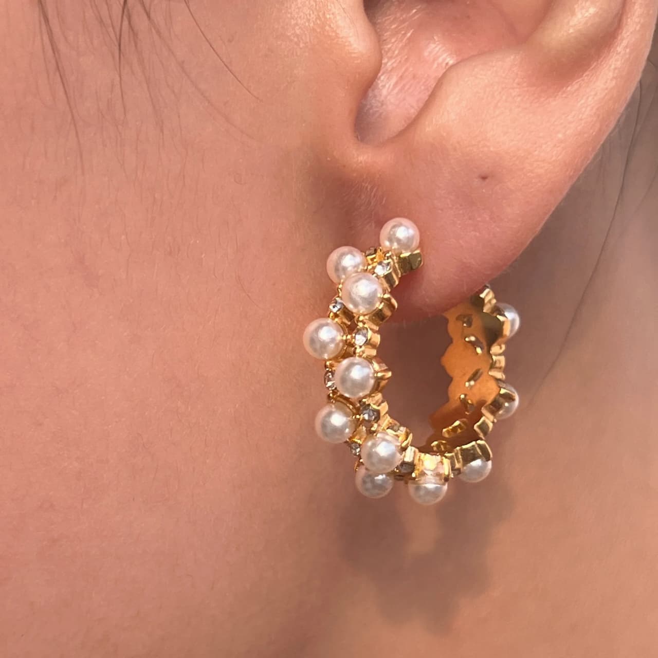 Elegant Pearl & Crystal Embellished Gold Hoop Earrings