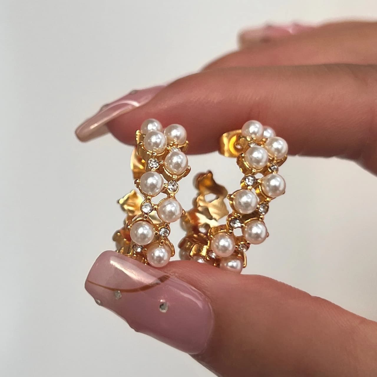Elegant Pearl & Crystal Embellished Gold Hoop Earrings