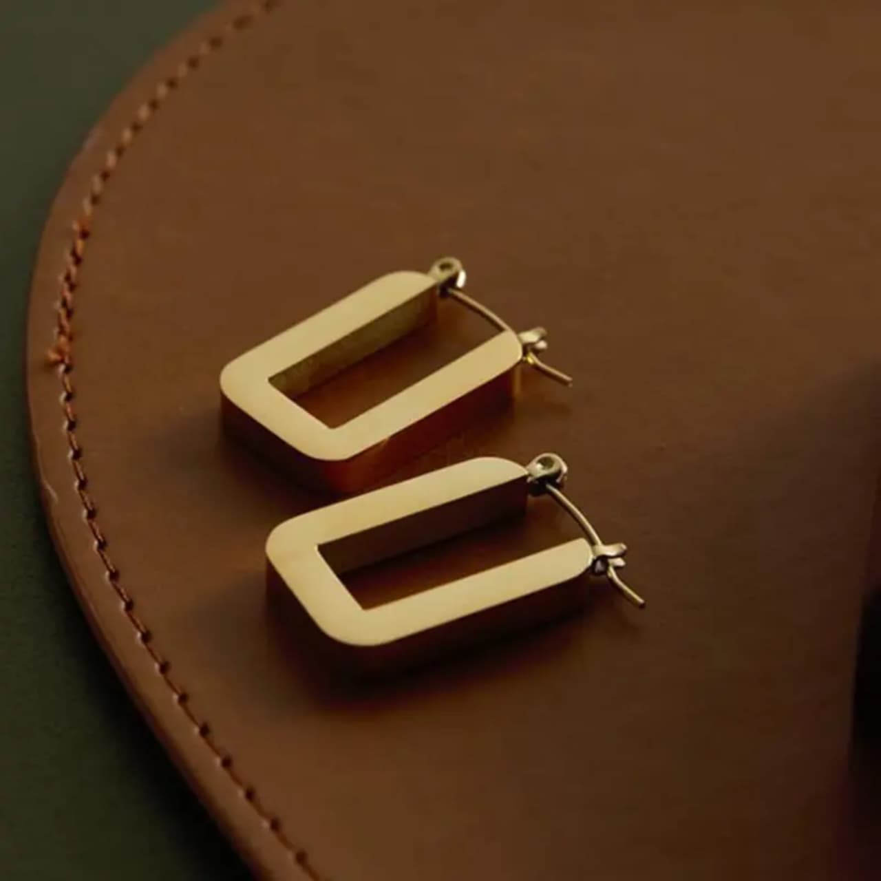 Rectangular Gold Hoop Earrings
