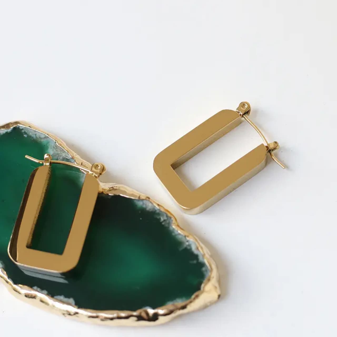 Rectangular Gold Hoop Earrings