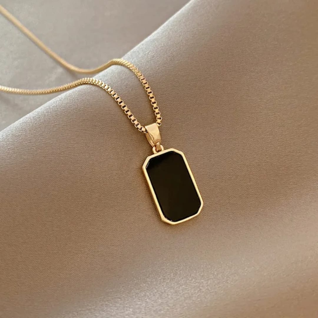 Black Stone Pendant Necklace