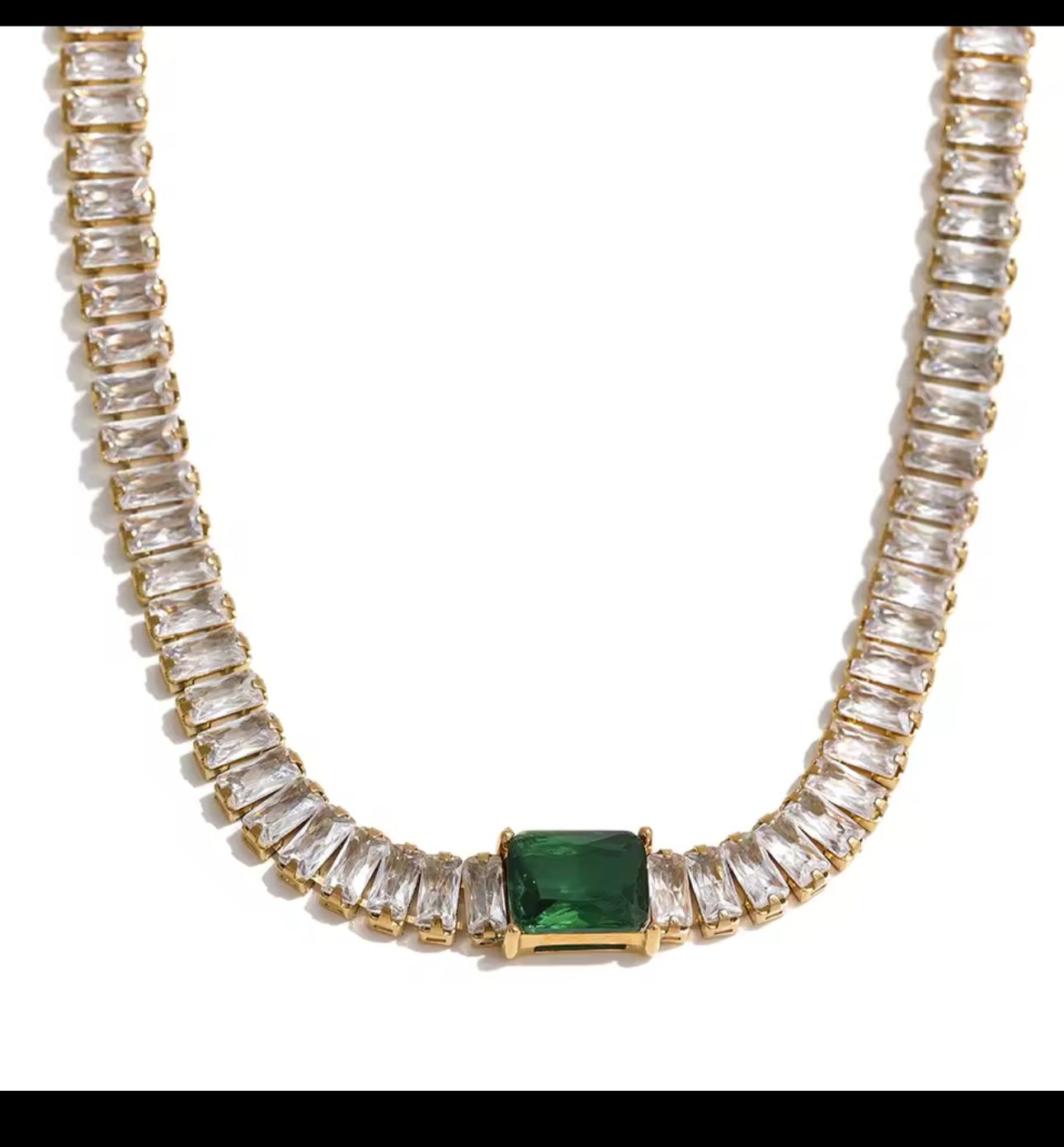 Emerald-Cut Green & Crystal Tennis Necklace