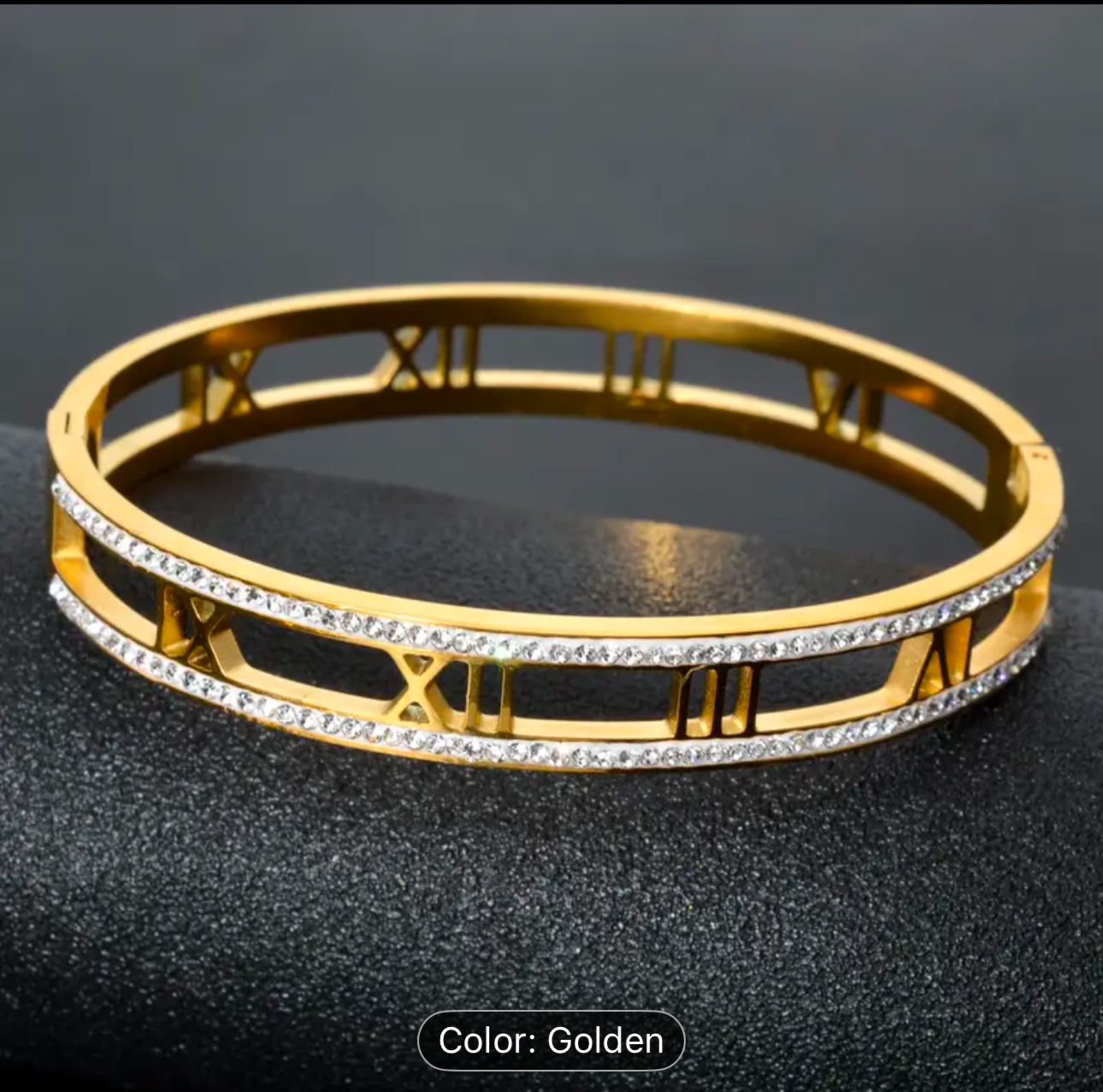 Celestia Roman Numeral Crystal Bangle – Gold