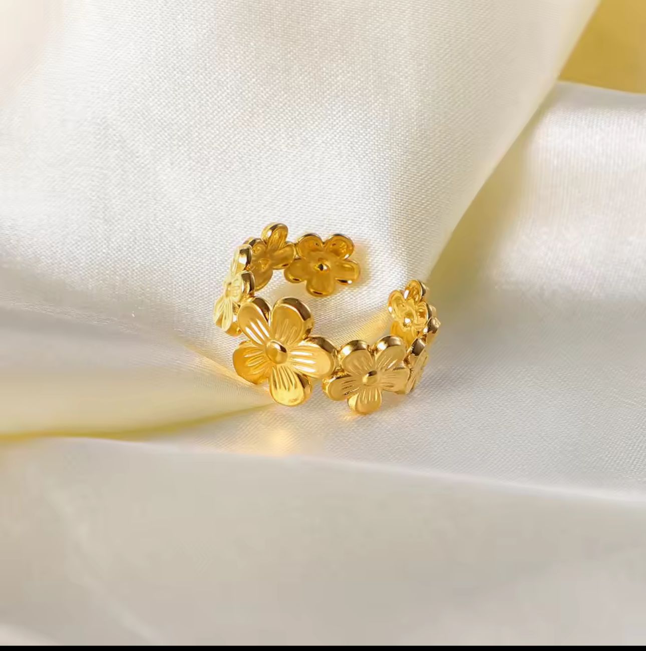 Golden Bloom Adjustable Floral Ring