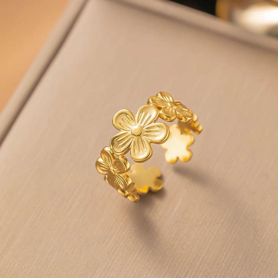 Golden Bloom Adjustable Floral Ring