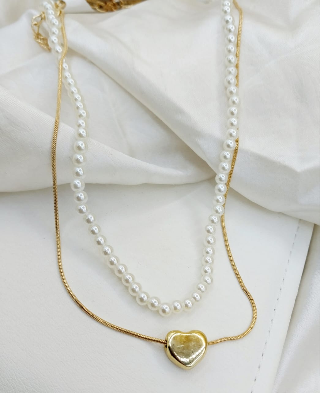 Golden Heart & Pearl Layered Necklace