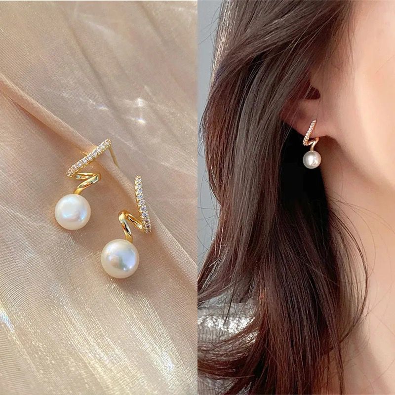 Elegant Gold-Plated Pearl & Crystal Drop Earrings