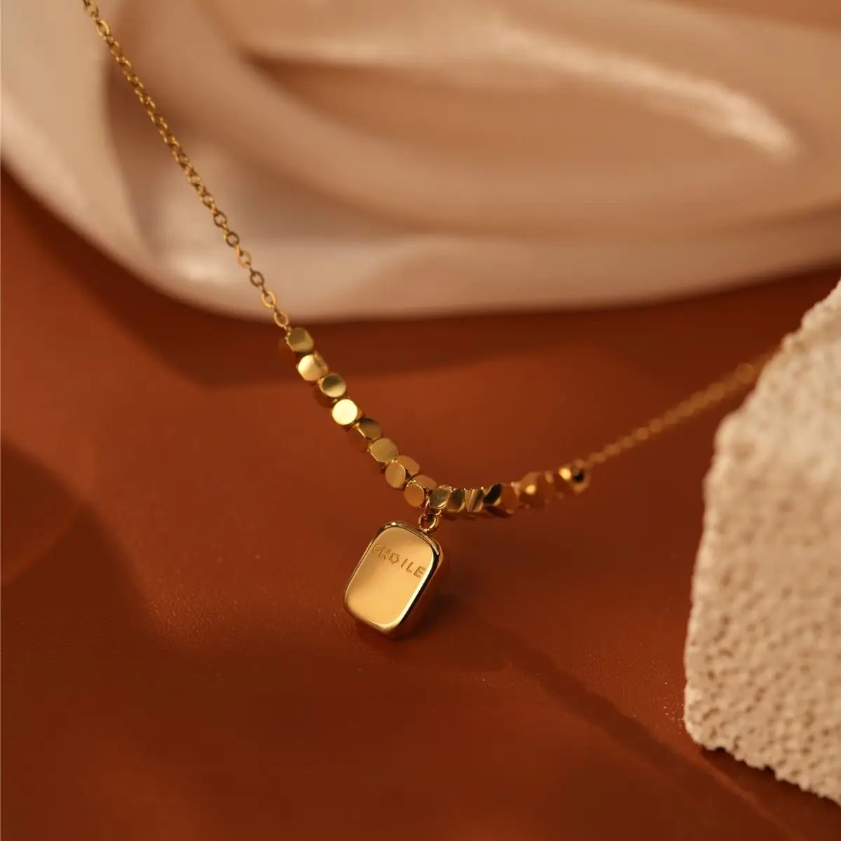 Gold "Fragile" Bar Pendant Necklace