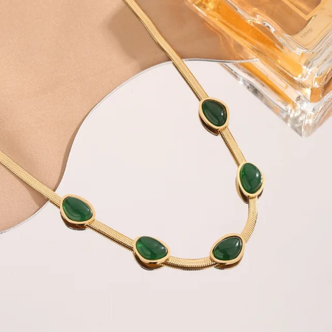 Gold-Plated Green Stone Necklace