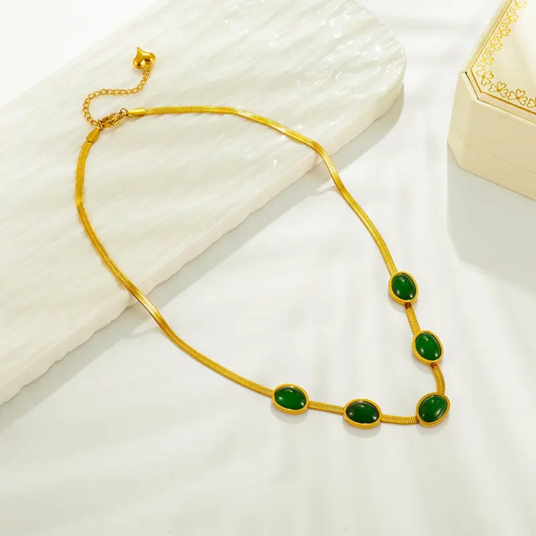 Gold-Plated Green Stone Necklace