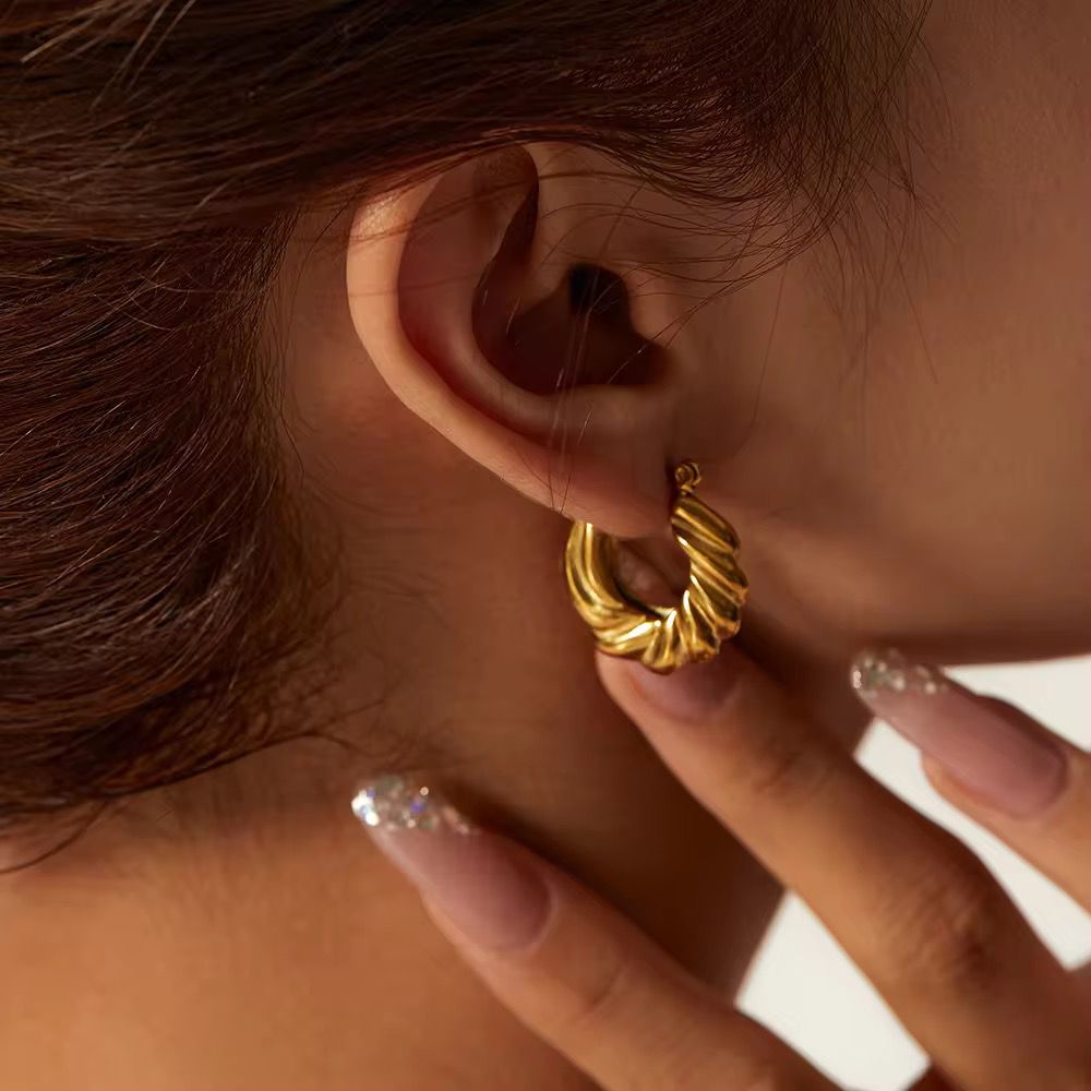 Golden Swirl Textured Hoop Earrings