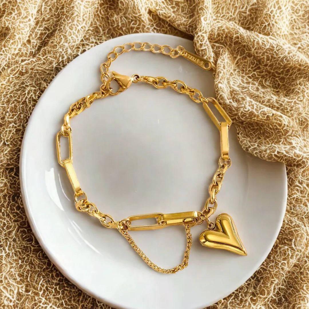 Golden Embrace Heart Charm Bracelet