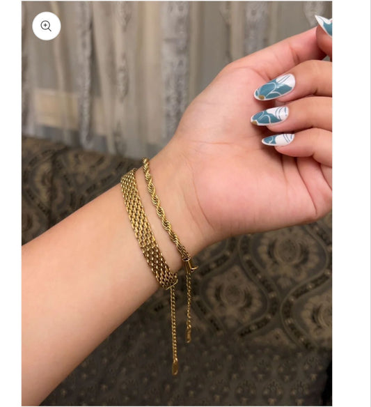 Gold Mesh & Twist Chain Bracelet Set