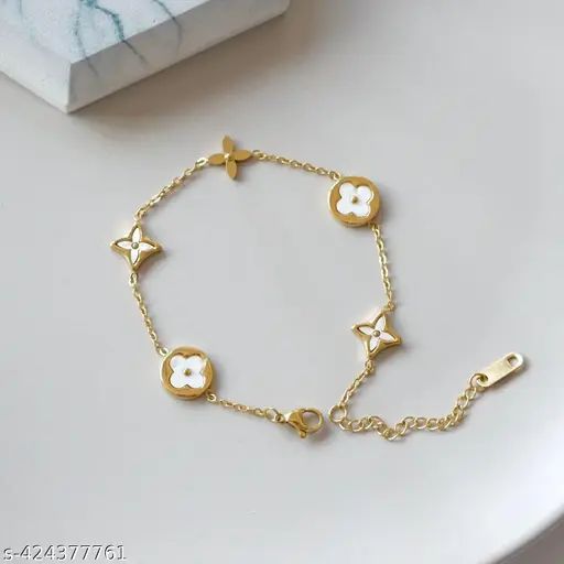 Gold Floral Charm Link Bracelet