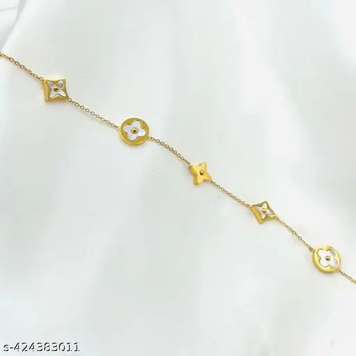 Gold Floral Charm Link Bracelet