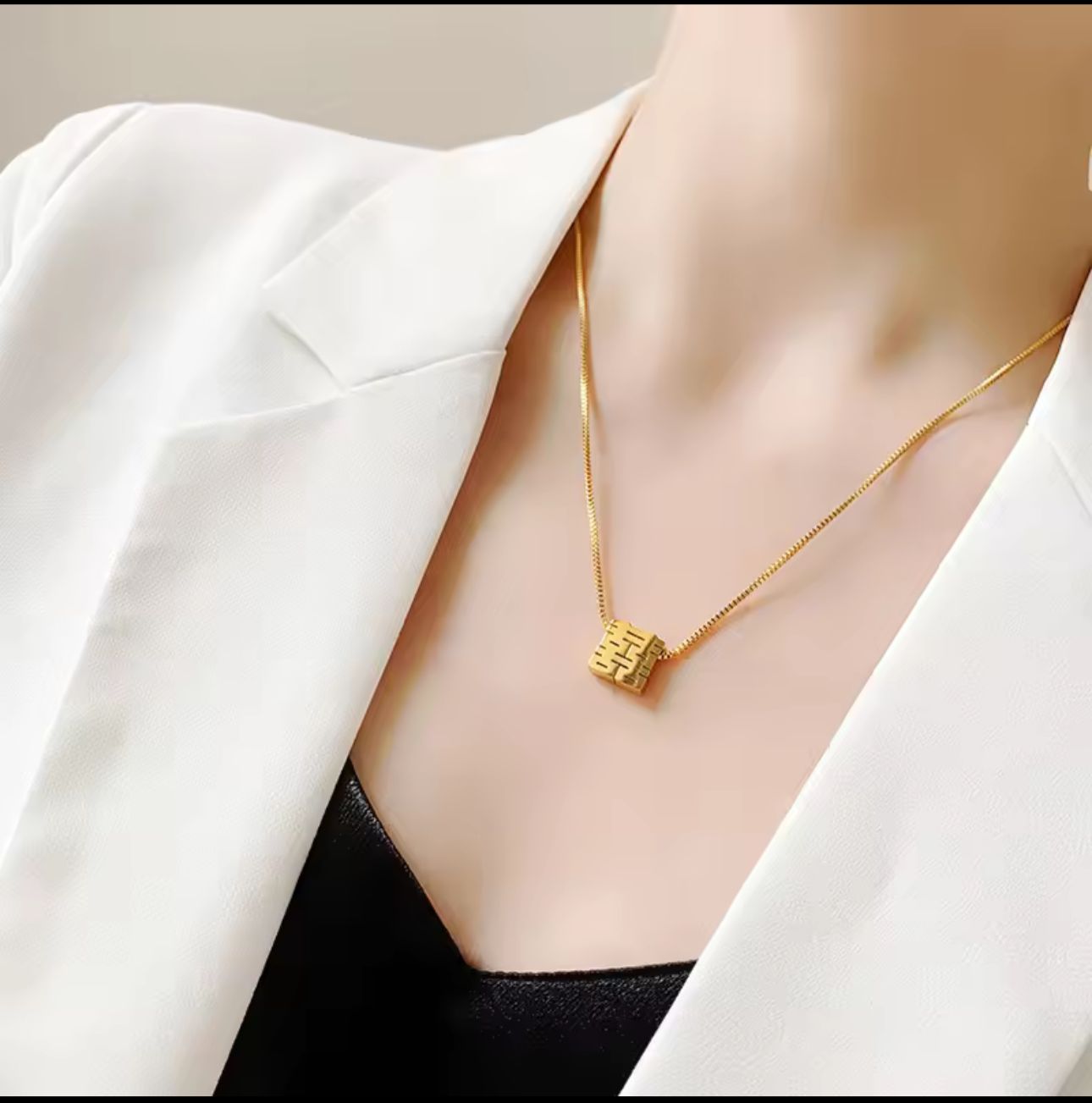 Elegant Gold-Plated Chinese Blessing Pendant Necklace