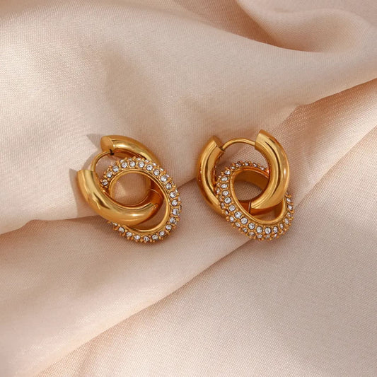 Radiant Gold-Plated Crystal Twist Hoop Earrings