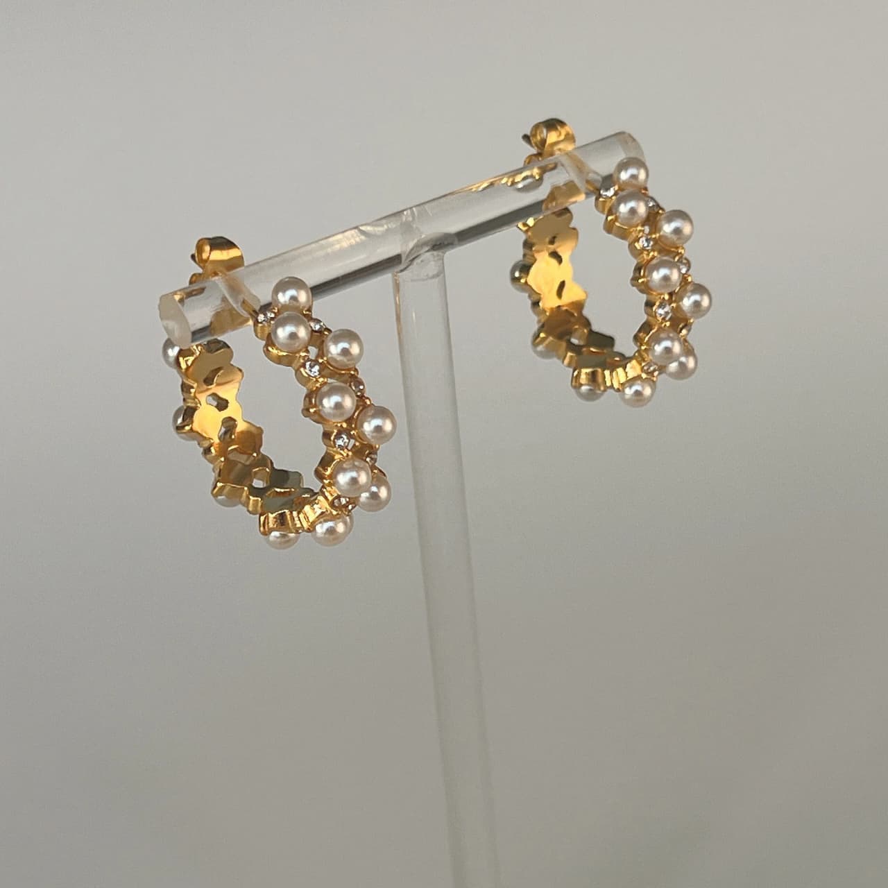 Elegant Pearl & Crystal Embellished Gold Hoop Earrings