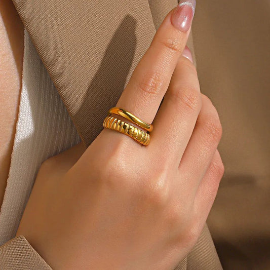 Aurora Dual-Band Gold Statement Ring