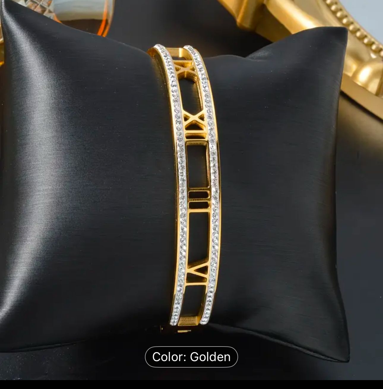 Celestia Roman Numeral Crystal Bangle – Gold