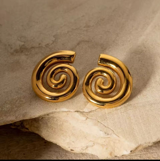 Golden Swirl Bold Statement Earrings