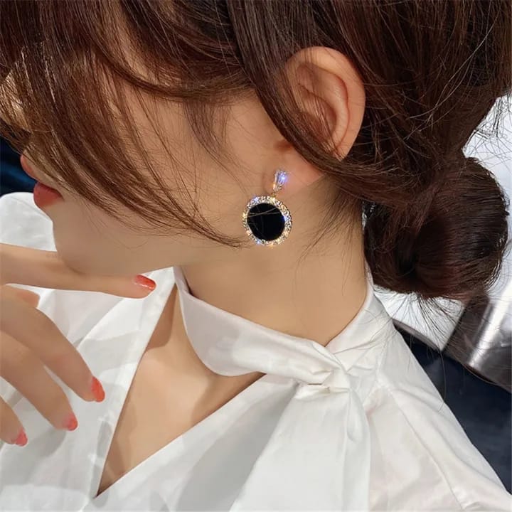 Noir Elegance Round Drop Earrings