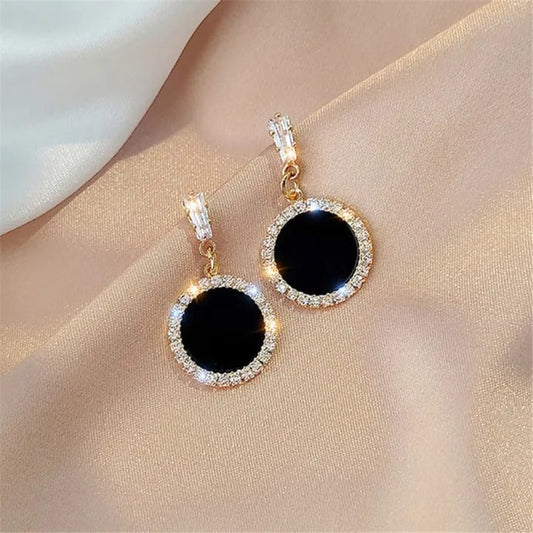 Noir Elegance Round Drop Earrings