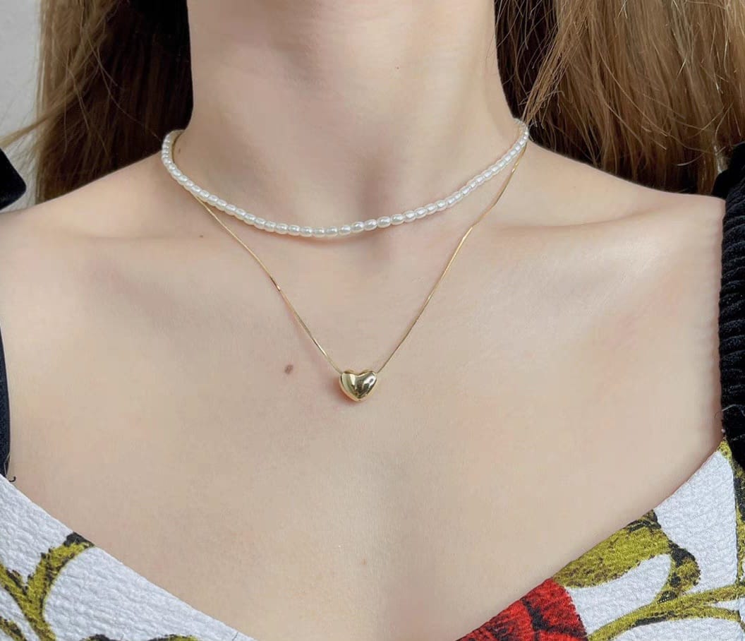 Golden Heart & Pearl Layered Necklace