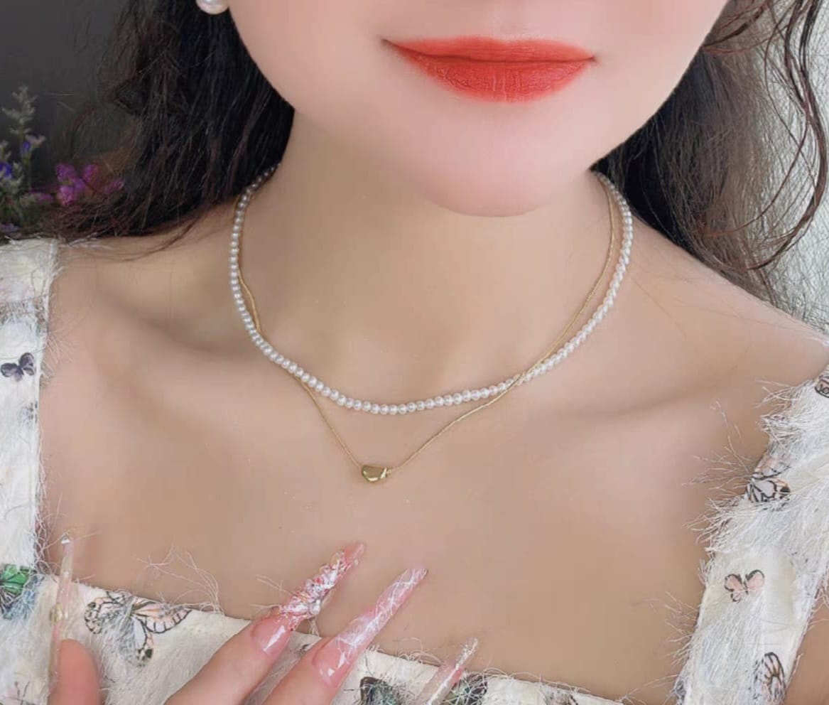 Golden Heart & Pearl Layered Necklace