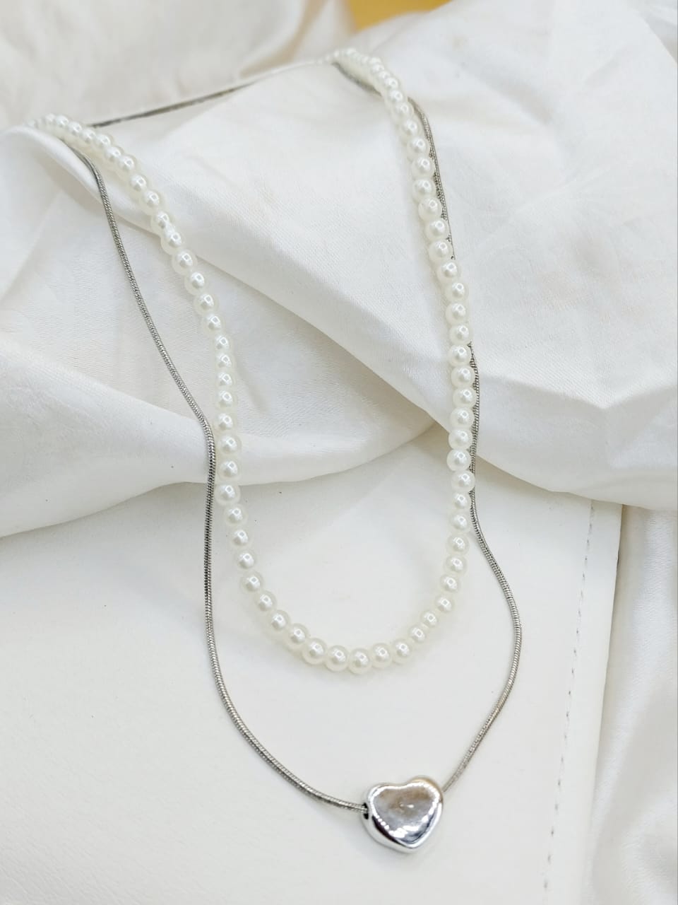 Silver Heart & Pearl Elegance Necklace