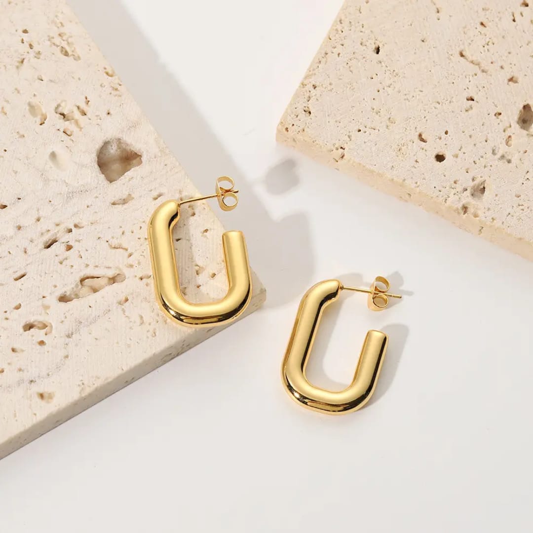 Bold Curve Gold Hoop Earrings