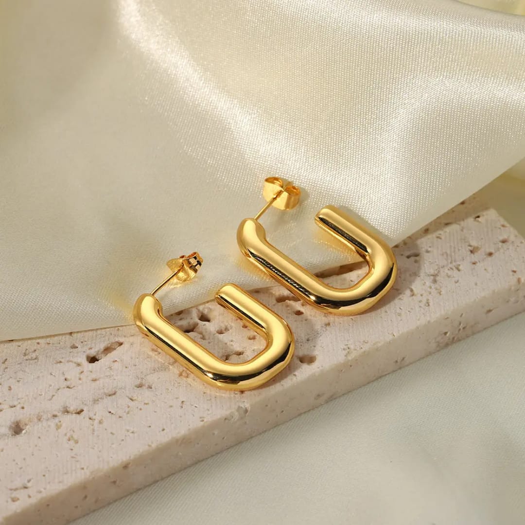 Bold Curve Gold Hoop Earrings