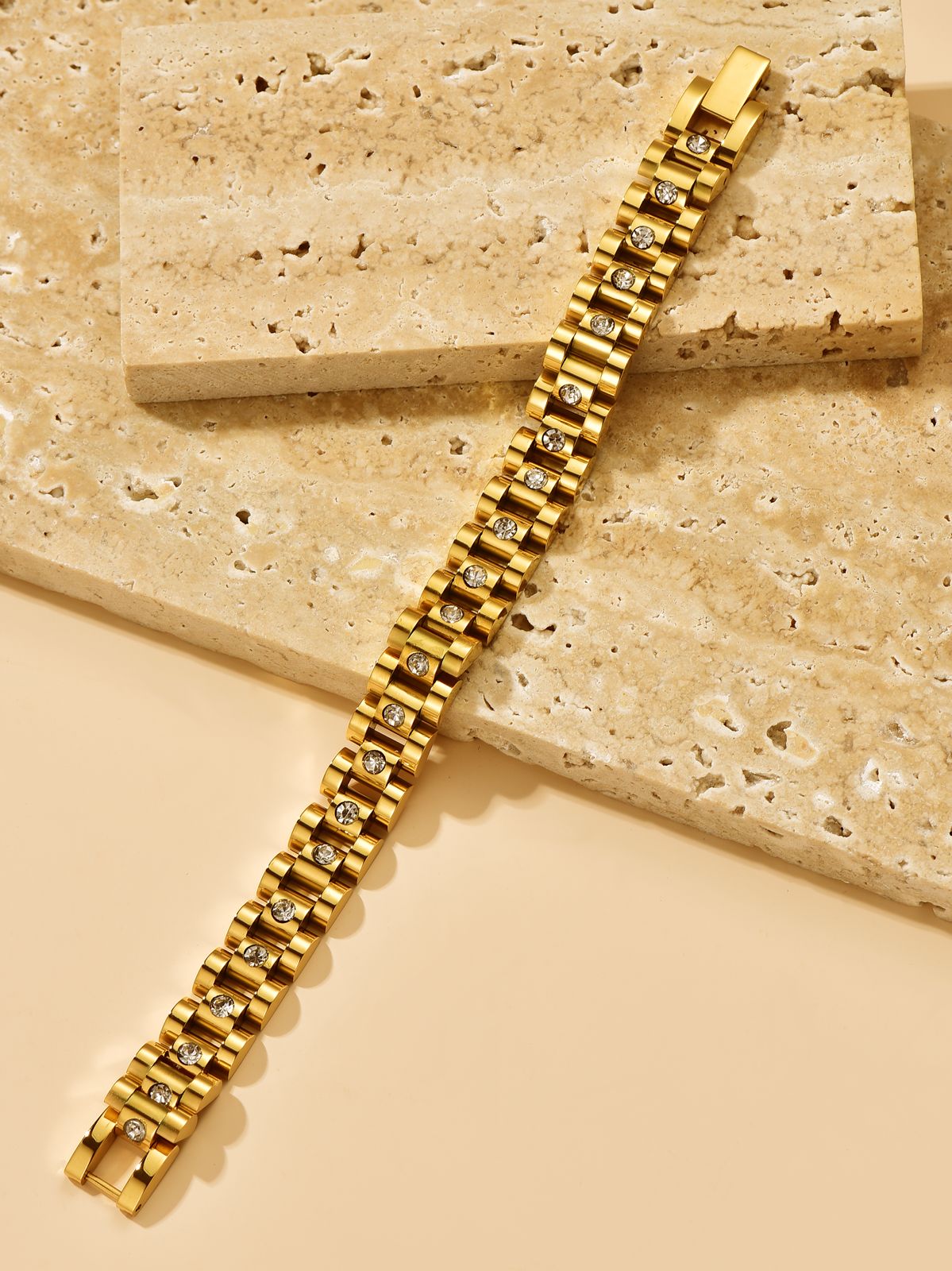 Regal Link Gold Bracelet with Crystal Accents