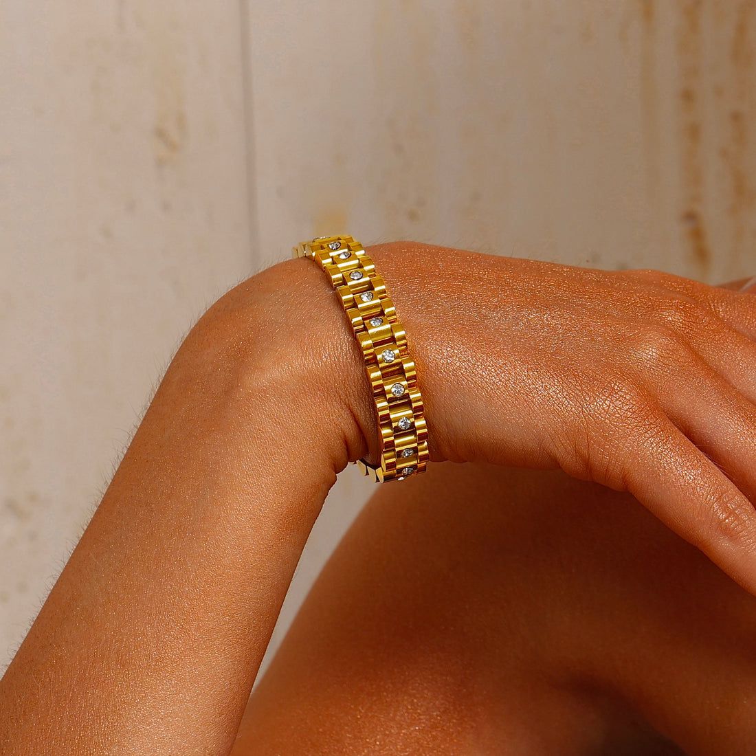 Regal Link Gold Bracelet with Crystal Accents