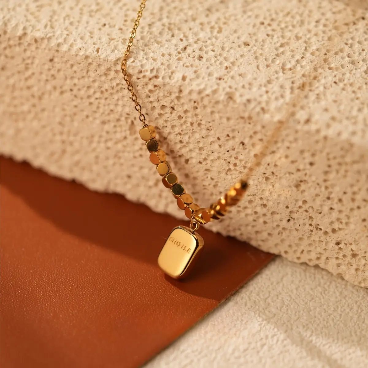 Gold "Fragile" Bar Pendant Necklace