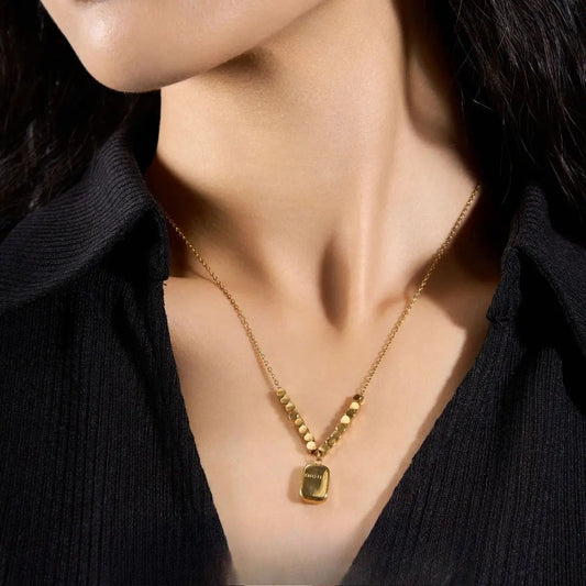 Gold "Fragile" Bar Pendant Necklace