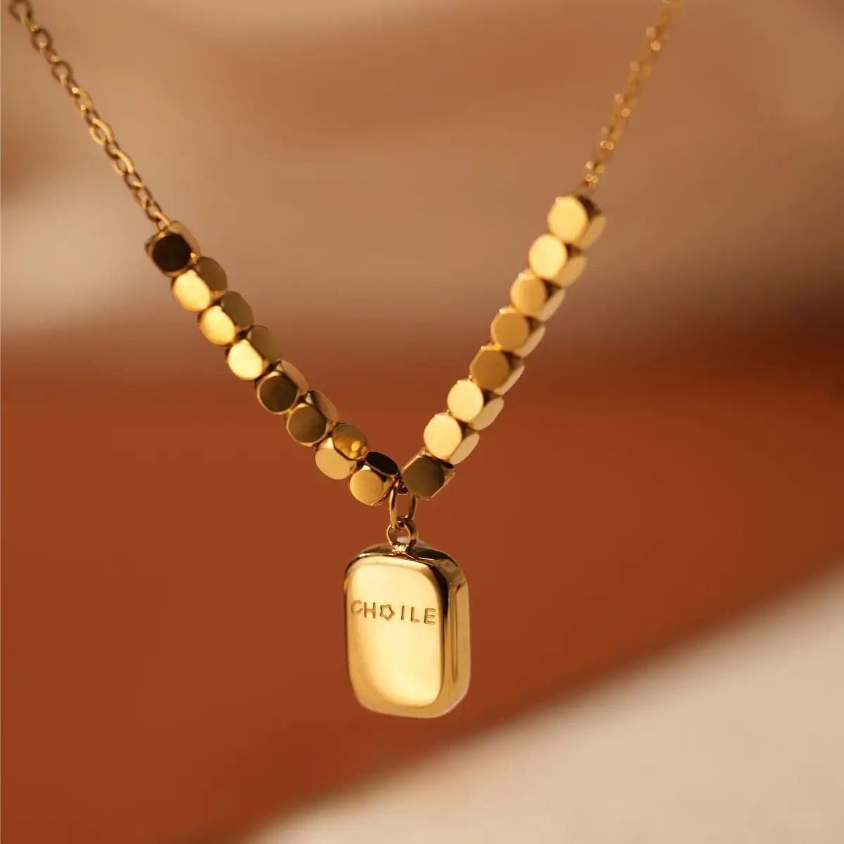 Gold "Fragile" Bar Pendant Necklace