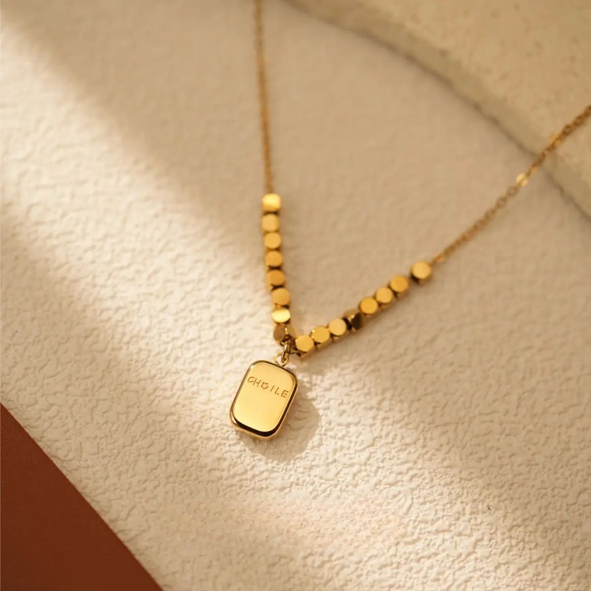 Gold "Fragile" Bar Pendant Necklace