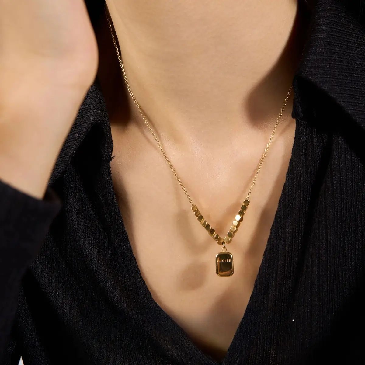 Gold "Fragile" Bar Pendant Necklace
