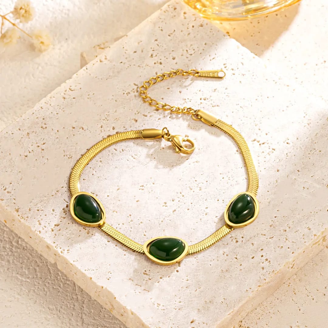 Gold-Plated Green Stone Bracelet