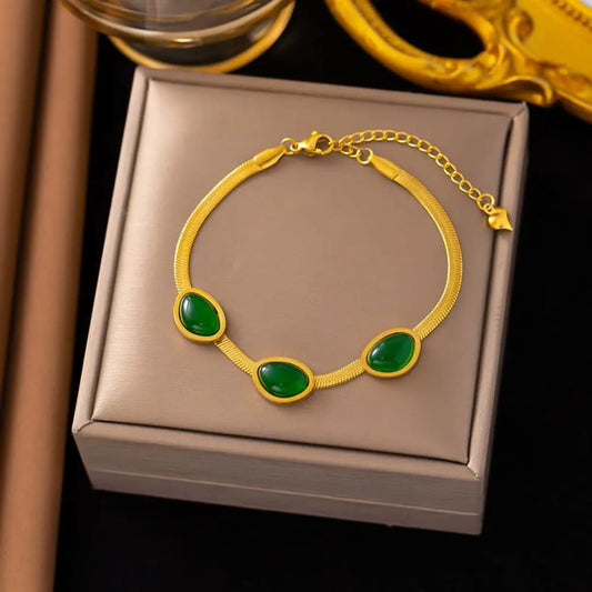 Gold-Plated Green Stone Bracelet