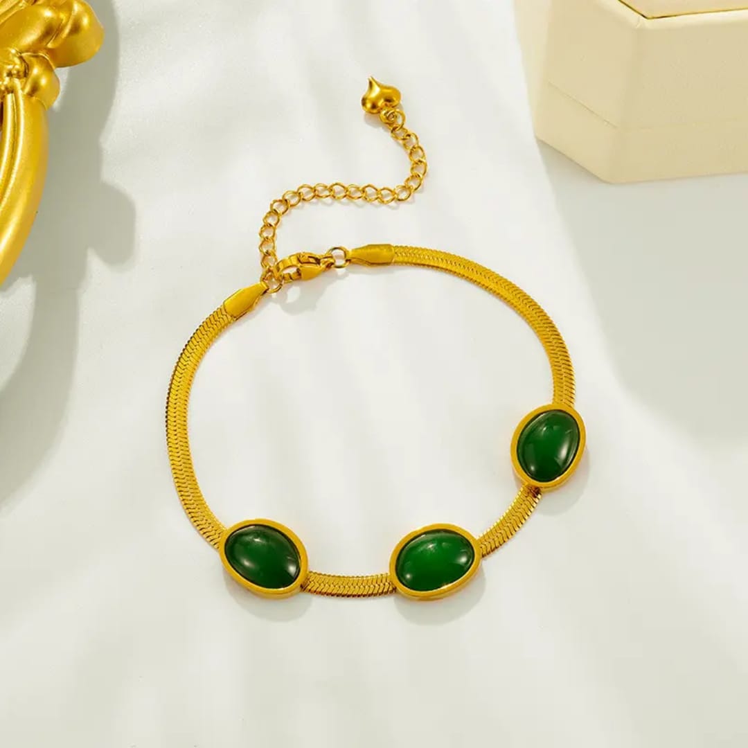 Gold-Plated Green Stone Bracelet