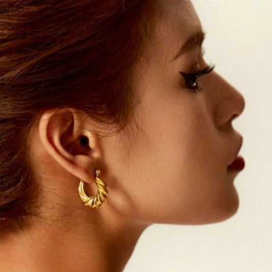 Golden Swirl Textured Hoop Earrings