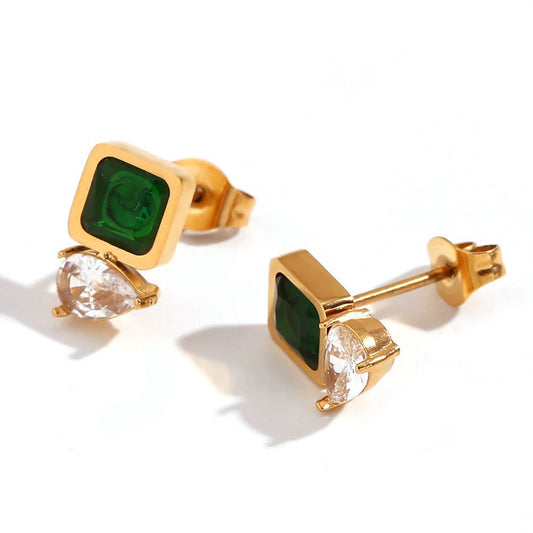 Emerald Luxe Dual-Stone Stud Earrings