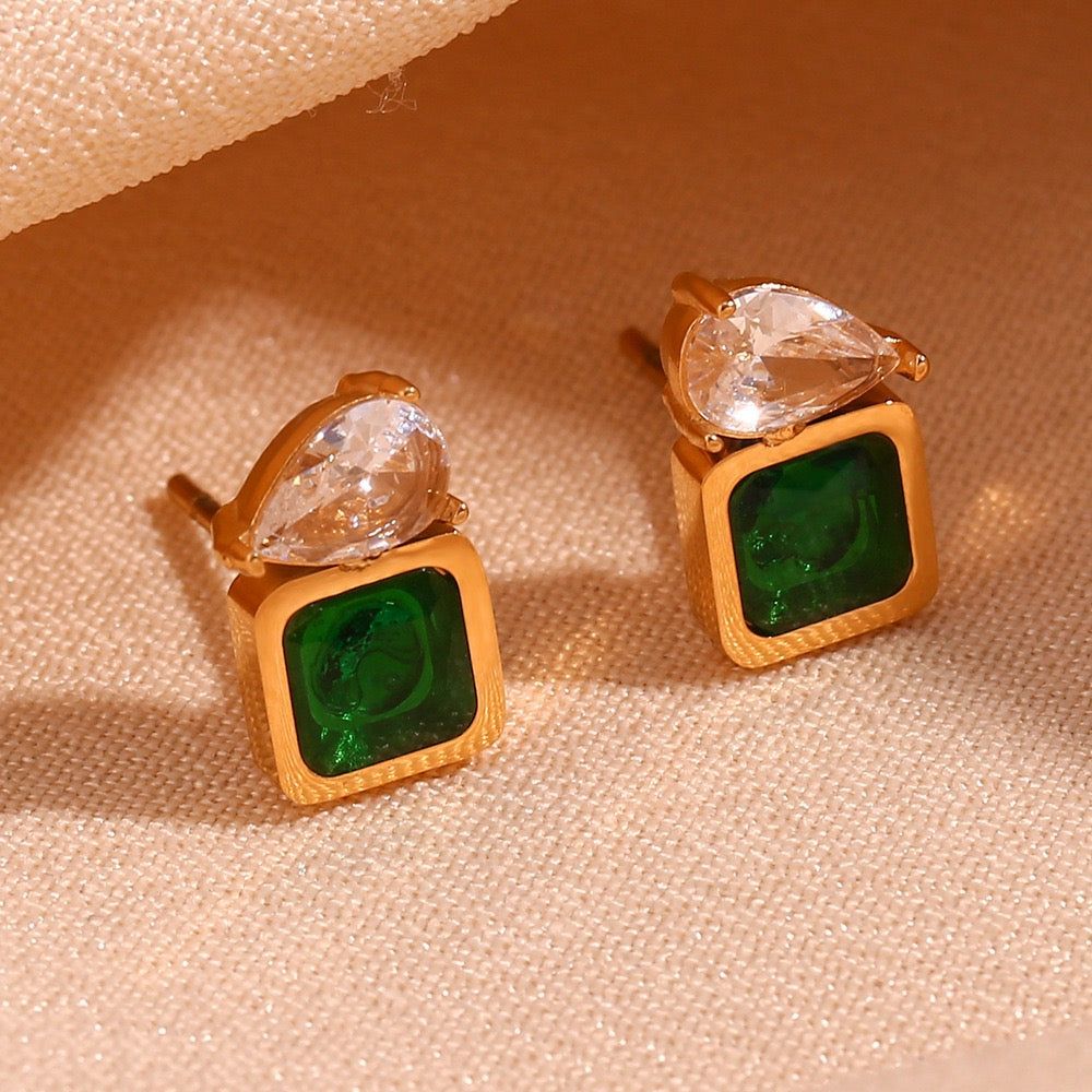 Emerald Luxe Dual-Stone Stud Earrings