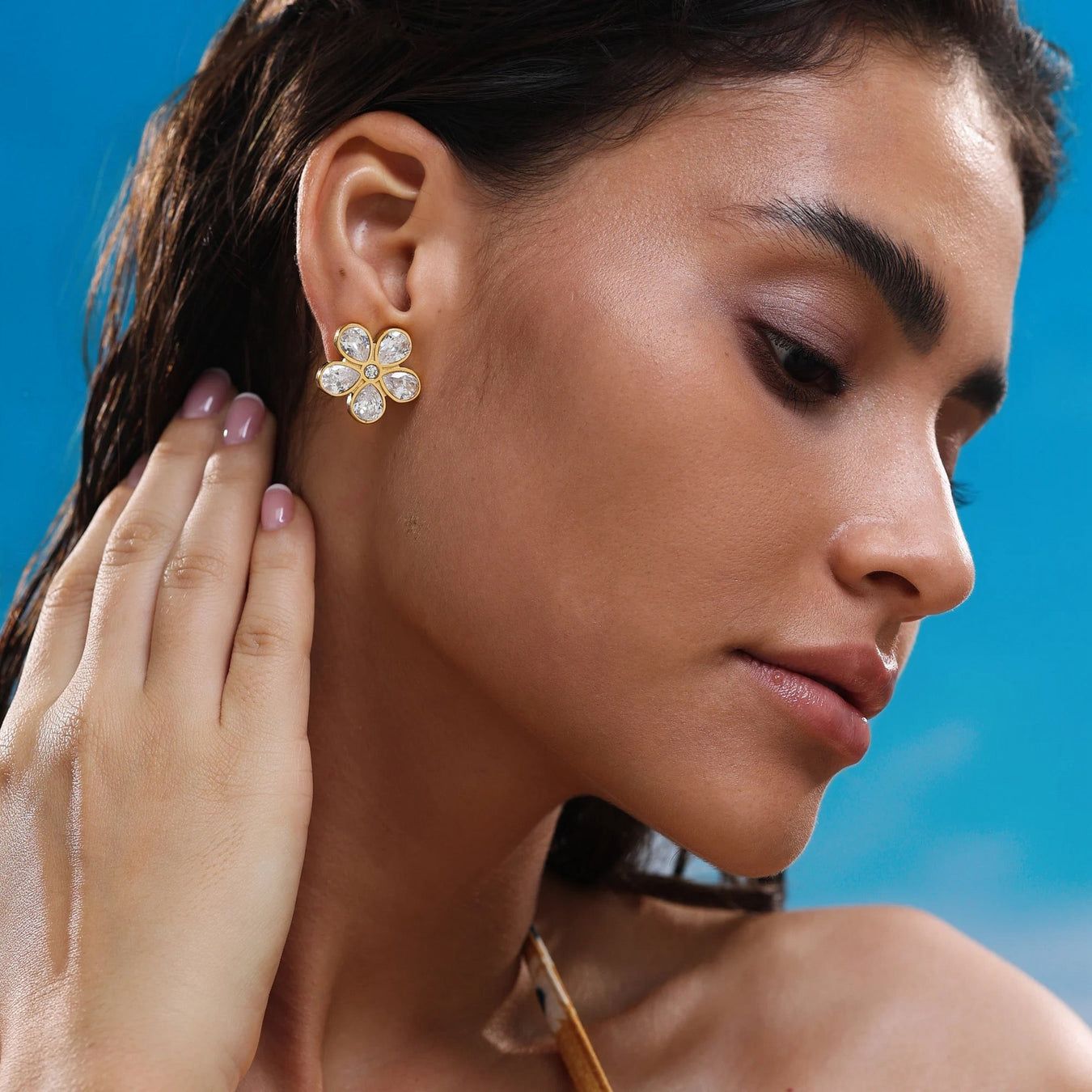 Crystal Bloom Gold-Tone Stud Earrings