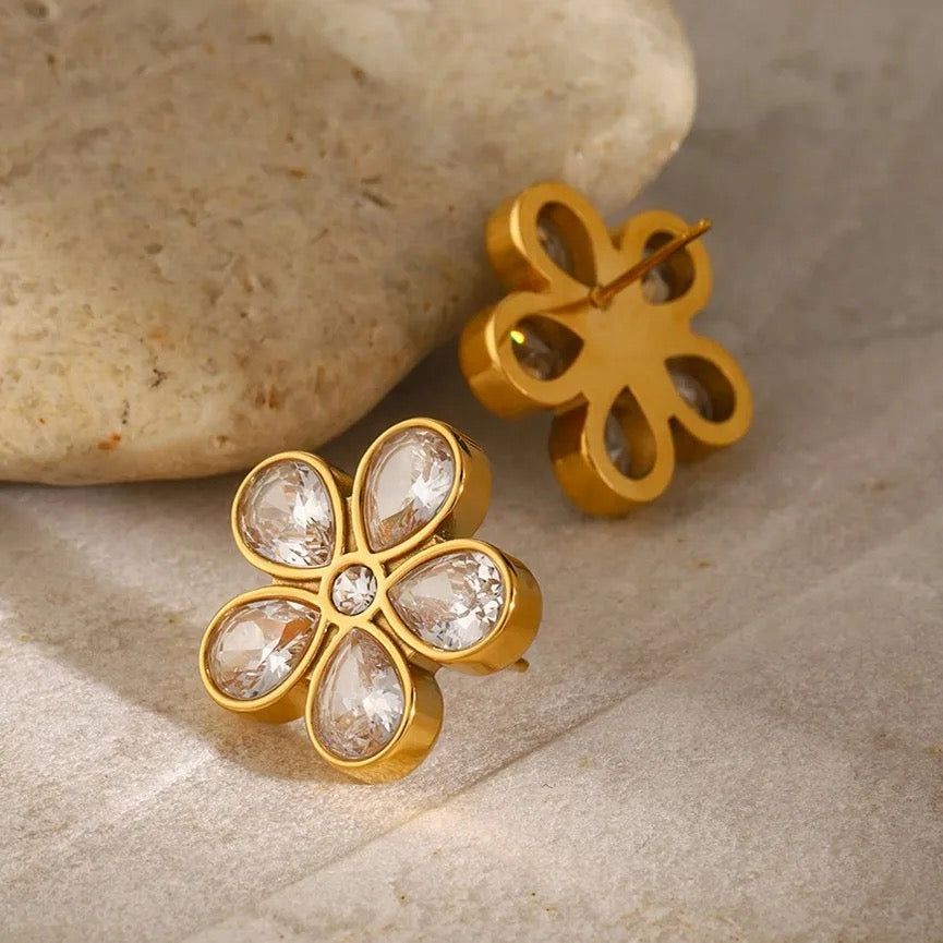 Crystal Bloom Gold-Tone Stud Earrings
